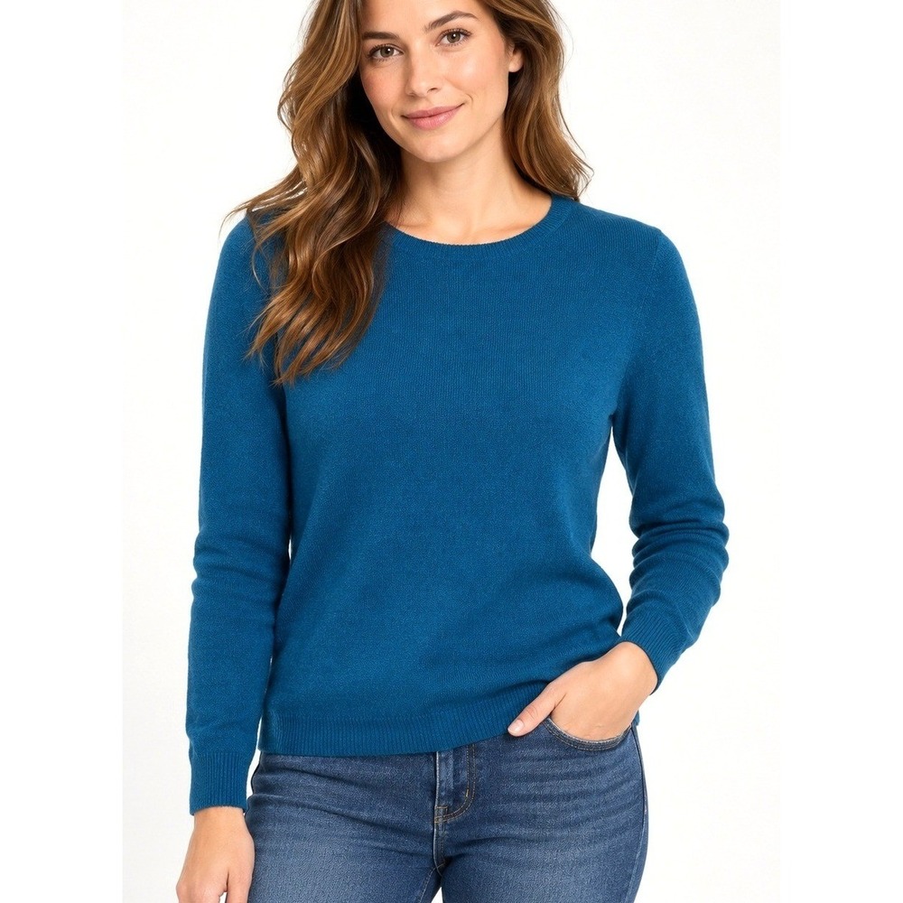 Charter Club 100% Cashmere Sweater Womens S 4 6 Blue Teal Crewneck Long Sleeve